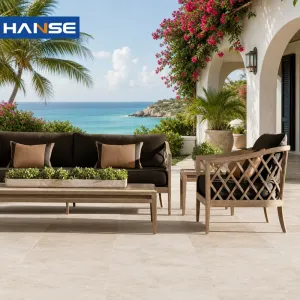 Custom Modern Villa Balcony Furniture Lounge Set Patio Teak Wood Modular Luxury Outdoor Sofa Set Waterproof