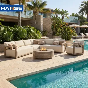 Custom Outdoor Courtyard Terrace Villa Hotel 6 Seater Small Garden Sectional Sofas Couch Furniture Sofa Set Garden