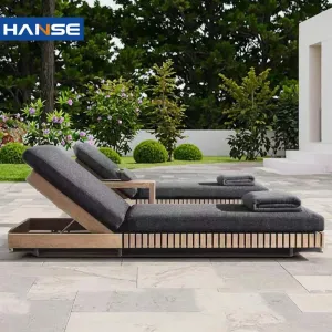 Customizable Luxury Teak Wood Sun Lounger with Waterproof Cushions for Hotel Courtyard Use Modern Design Outdoor Patio Furniture