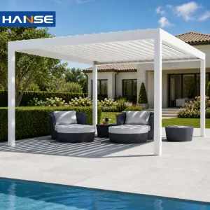 Electric Waterproof Powder Coated Aluminium Pergola Pavilion Led Light Patio Hardtop Louvered Bioclimatique Hotel Commercial