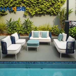 European Luxury Modern Outdoor Corner Cast Aluminum Patio Garden Dining Sofa Set with Water-proof Fabric for Hotel Park Use