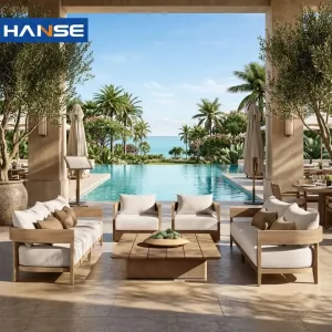 Factory Custom Modern Natural Weathered Outdoor Teak Sofa Set for Courtyard Park Hotel Villa