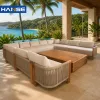 Factory Direct Modern Outdoor Solid Teak Sofa Set Rattan Blend Durable Hotel Courtyard Beach House Terrace Furniture Bulk