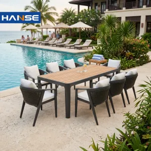 Factory Directly Supply Luxury Resort Villa Garden Outdoor Dining Table and Chairs Metal Patio Outdoor Garden Set Furniture