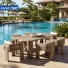 Foshan Restaurant Terrace Modular Sitting Rattan Backyard Wood Garden Seating Set Dinning Set With 6 Chairs Dining Table