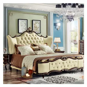 French Traditional Style Pine Bedroom Furniture Set Wooden Bed Comfortable Apartment Use