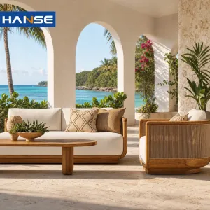 Grade a Teak Outdoor Sofa Set Salt Air Resistant Poolside Resort Patio Solid Wood Garden Sofa Wholesale
