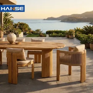 Guangdong Wooden Outside Dining Teak Table Bench Patio Dining Set Outdoor Furniture Garden Table and Chairs Set