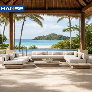 HANSE Factory Hot Selling Hotel Balcony Villa Courtyard Terrace Wooden Modern Sofas Set Garden Furniture Outdoor Luxury Sofa