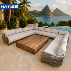 Heavy Duty Deep Seating Outdoor Teak Sofa Set 7 Piece Large Backyard Patio Sectional Furniture for US Distributors