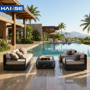 High End Luxury Aluminium Outdoor Sofa Set Weather Resistant Anti-Corrosion Living Room Entry Hotel Villa Resort Patio Furniture