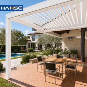 High-End Windproof Aluminum Pergola Custom Size Bioclimatic Louver Roof Pavilion for Luxury Villa Poolside