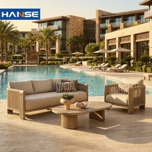 Manufacturer Custom Natural Teak Luxury Villa Hotel Modern Outdoor Lounge Sofa Set Waterproof