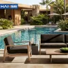 Weather Resistant Teak Outdoor Sofa Set Waterproof All Weather Comfortable Patio Garden Furniture for Bedroom Entry