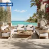 High-end Villa Hotel South America Nordic Patio Luxury Outdoor Garden Teak Wooden 2 Seater Sofas Set Garden Furniture Couch Sofa