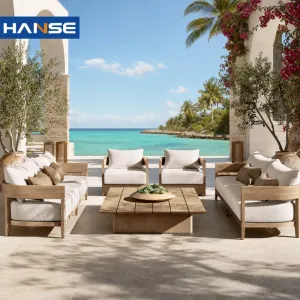 High-end Villa Hotel South America Nordic Patio Luxury Outdoor Garden Teak Wooden 2 Seater Sofas Set Garden Furniture Couch Sofa