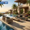 Home Villa Rattan All Weather Outdoor Furniture Porch Vintage Cafe Table Chair Patio-furniture Set Lounge Outdoor Sofa Rattan