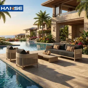 Home Villa Rattan All Weather Outdoor Furniture Porch Vintage Cafe Table Chair Patio-furniture Set Lounge Outdoor Sofa Rattan