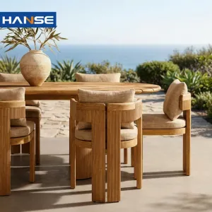 Homestay Club Use Modern Minimalist Design Villa Garden Courtyard Terrace Outdoor Teak Solid Wood Dining Table Chair Set