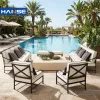 Hospitality Furniture Big Resort Villa Customized Aluminum Outdoor Garden Leisure Wood Outdoor Poolside Sectional Sofa Set