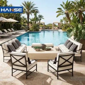 Hospitality Furniture Big Resort Villa Customized Aluminum Outdoor Garden Leisure Wood Outdoor Poolside Sectional Sofa Set