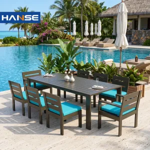 Hot Selling Customizable Modern Aluminum Outdoor Furniture Dining Table Luxury Villa Garden Leisure Dining Table and Chair Set