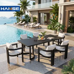 Hot Selling Luxury Villa Garden Leisure Aluminum Dining Table and Chair Set for Outdoor Garden Furniture Set Hotel Courtyard