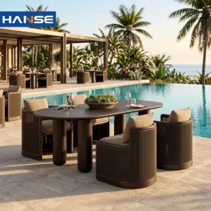 Hot Selling Waterproof Cushions Patio Outside Living Room Hotel Courtyard Outdoor Dining Table Chairs Set Aluminum Garden Sets
