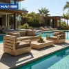 Hotel Resort Villa Design Luxury Teak Wood Patio Furniture Outdoor Single Seat Lounge Chairs Modern Garden Lounge Sofa Set