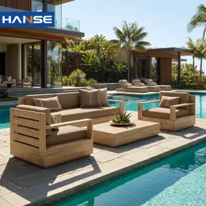 Hotel Resort Villa Design Luxury Teak Wood Patio Furniture Outdoor Single Seat Lounge Chairs Modern Garden Lounge Sofa Set