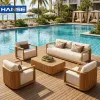Hotel Villa Resort Project Quality Modern Design 6 Seater Corner Solid All-weather Teak Wood Garden Sofa Set Outdoor Furniture