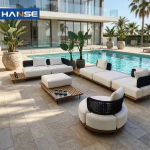 Kiln Dried Grade a Teak Outdoor Sofa Set Stainless Steel Hardware UV Fade Resistant Hotel Poolside Lounge Furniture