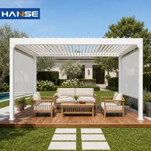 Louvered Retractable Bioclimatic Pergola Aluminium White Patio Roof Customized Outdoor Design Electric Waterproof Gazebo