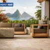 Low MOQ Modern Outdoor Teak Wood Sofa Set 3 Seater Beach Villa Terrace Hotel Courtyard Furniture Patio Garden Sofa