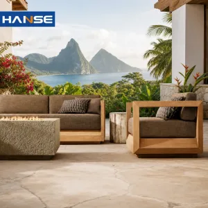 Low MOQ Modern Outdoor Teak Wood Sofa Set 3 Seater Beach Villa Terrace Hotel Courtyard Furniture Patio Garden Sofa