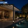 Luxury Bioclimatic Aluminum Pergola Motor Control Waterproof Outdoor Shade Gazebo Matching Outdoor Dining Table Chair Set