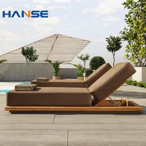Luxury Hotel Outdoor Wooden Sun Lounger with Waterproof Cushions Modern Design for Villa Living Room Use