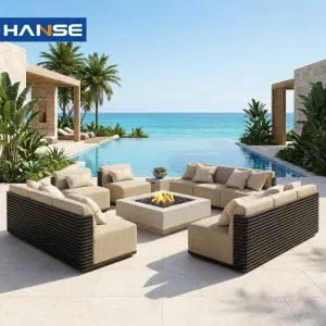 Luxury Modern Aluminum Furniture Garden Sofa Set Patio Aluminum Outdoor Sofa Hotel Villa Poolside Teak L Sectional Sofa