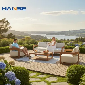 Luxury Modern Waterproof Teak Wood with Cushions Balcony Garden Patio Outdoor Corner l Shape Sofa Furniture