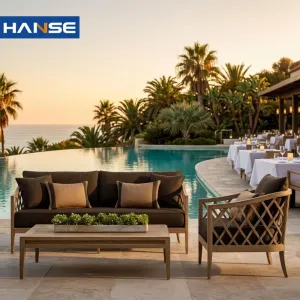 Luxury Teak Outdoor Sofa With Cushion Waterproof Outdoor Lounge Furniture for Balcony Villa Leisure Bulk Wholesale