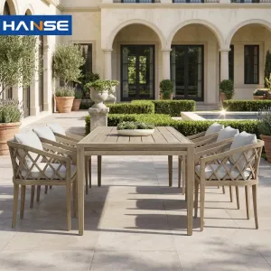 Minimalist Contemporary Style Garden Furniture Set Wooden Dining Set Comfortable Outdoor Dining Table Set Solid Teak Wood