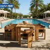 Minimalist Luxury Exterior Outdoor Garden Furniture Restaurant Villa Hotel Teak Wood Patio Table and Chairs with Waterproof Seat