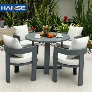 Modern Aluminum Frame Patio Furniture Luxury Outdoor Dining Set Wooden Dining Table and Chair for Restaurant Hotel