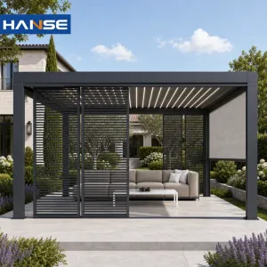 Modern Bioclimatic Aluminum Pergola Electric Adjustable Roof Powder Coated Waterproof Eco-Friendly Outdoor Patio Gazebo