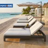Modern Design Black Metal Sun Beds Beach Lounger Aluminum Sunbed With Wheel Hotel Aluminium Sun Loungers