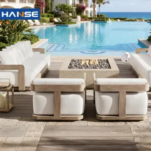 Modern Design Grade-A Solid Teak Wood Outdoor Furniture Sectional Seat Cushions for Patio Wicker Garden Sofa Set for Hotel Use