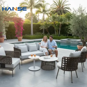 Modern Design 3-Pcs Outdoor Furniture Set Used Resin Wicker Sofa and Side Table With Metal Frame for Corner Patio