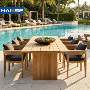 Modern Elegant High End Waterproof Family Dating Wood Bench Dining Table Chair Set Outdoor Garden Furniture Set