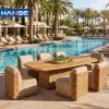 Modern Hotel Courtyard Teak Outdoor Furniture Restaurant Luxury Furniture Table and Chair Wood Outdoor Dining Set
