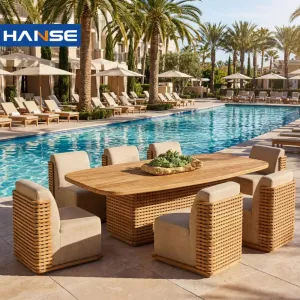 Modern Hotel Courtyard Teak Outdoor Furniture Restaurant Luxury Furniture Table and Chair Wood Outdoor Dining Set